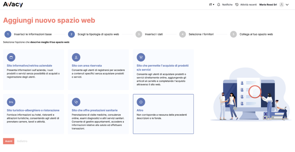 Creare il tuo spazio web su Avacy