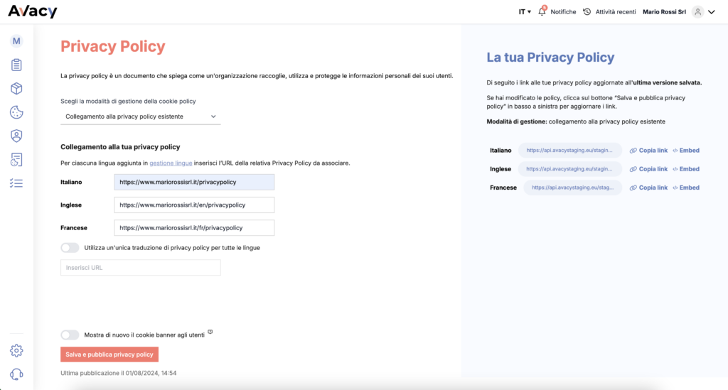 Step 3 per generazione guidata della privacy policy