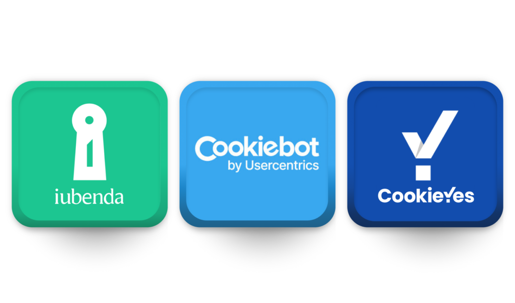 Loghi di iubenda, Cookiebot e CookieYes